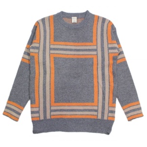 Large Patterned Check Crew Knit